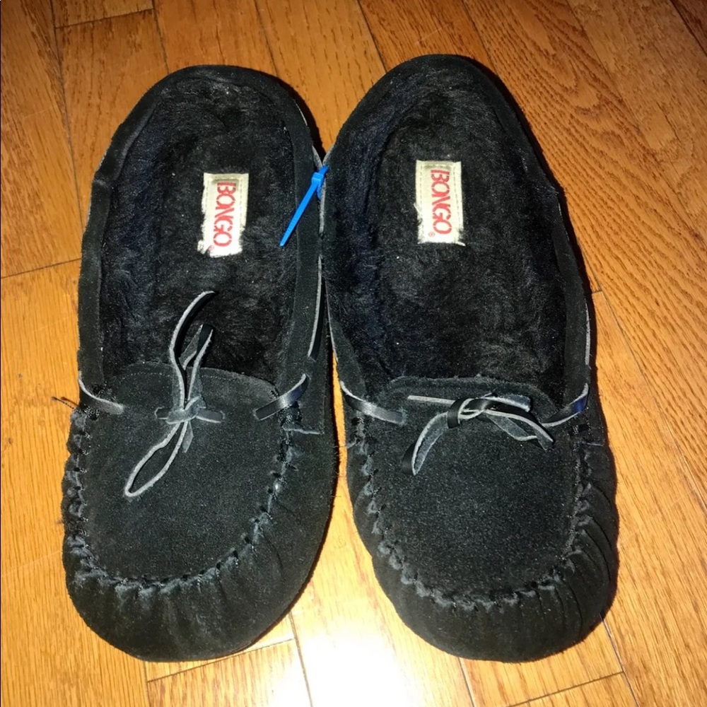 Black Bongo Moccasins Soft Faux Fur House Slippers